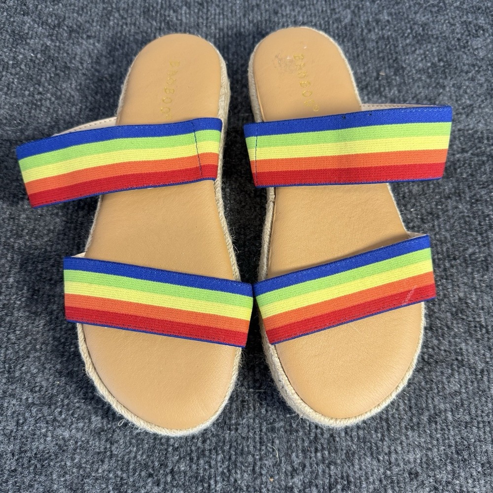 Bamboo Rainbow Double Strap Slide Sandals Women's Size 7.5 Espadrille Boho
